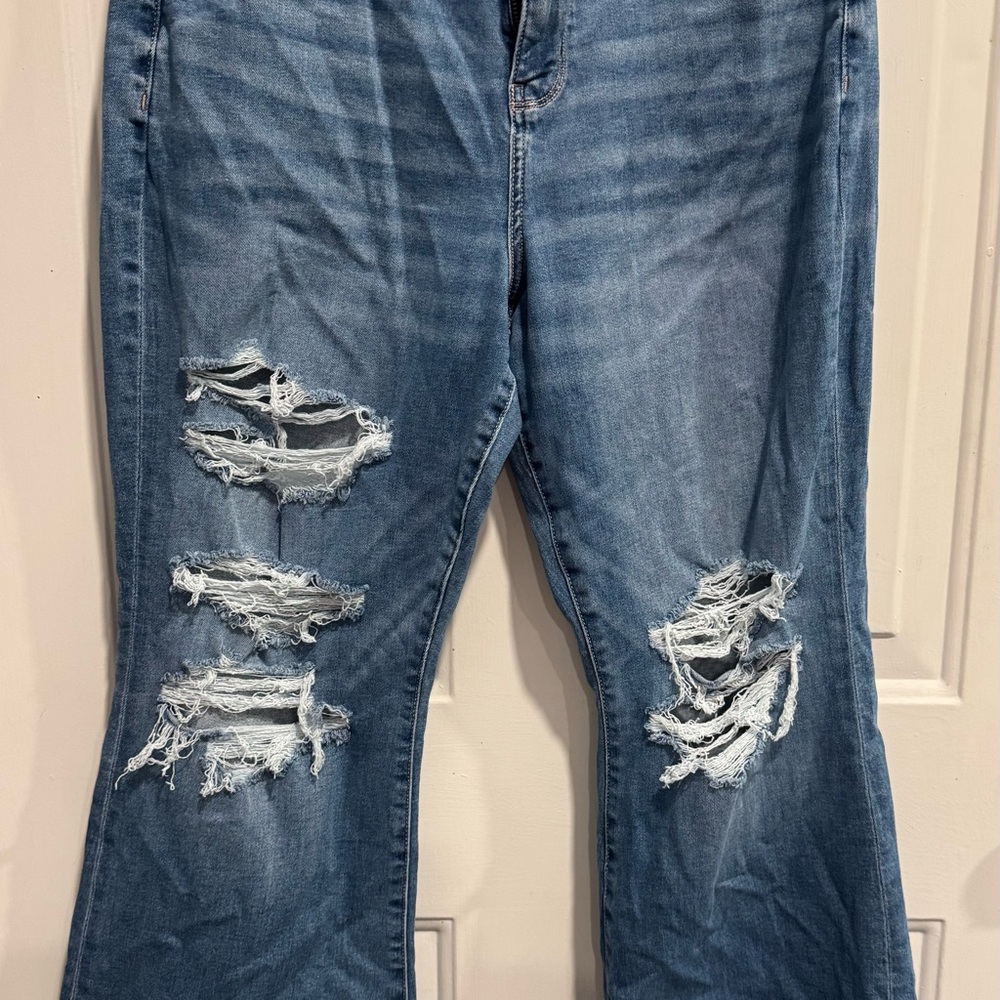 American Eagle Outfitters Light Blue Distressed Flare Jeans